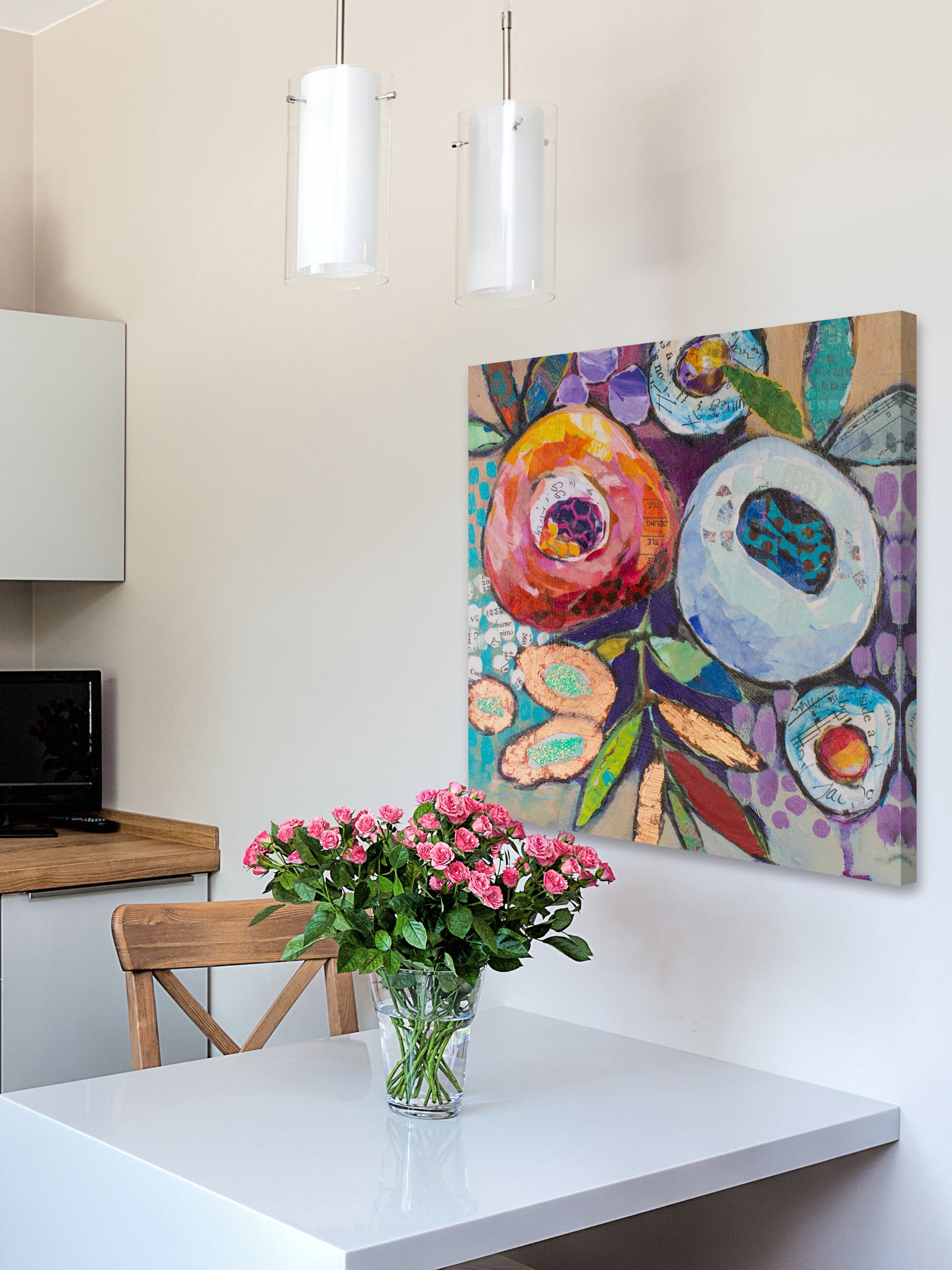 "Plastered Flowers" Painting Print on Wrapped Canvas