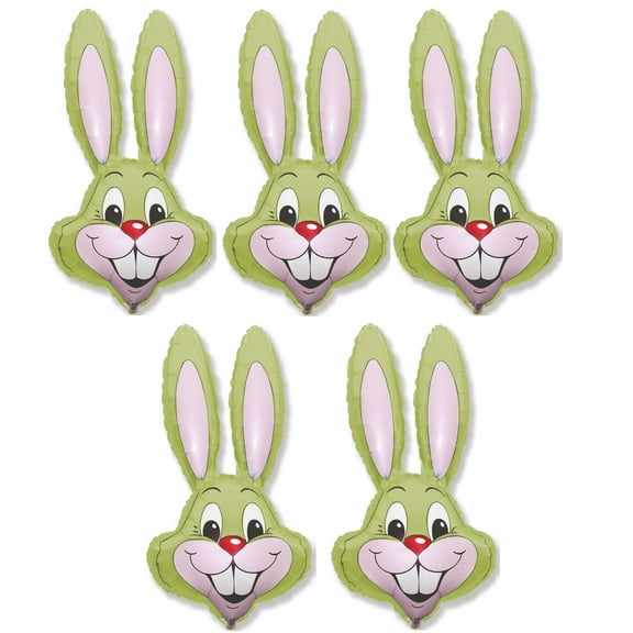 5 Count 37" Light Pastel LIME GREEN Rabbit Bunny Head Shaped Easter Basket Gift Stuffing Pastel Baby Foil Mylar Balloons