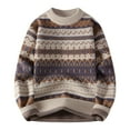 thumbnail image 4 of Retro Jacquard Knit Sweater Men Winter Striped Graphic Sweater Color Coffee Size M, 4 of 4