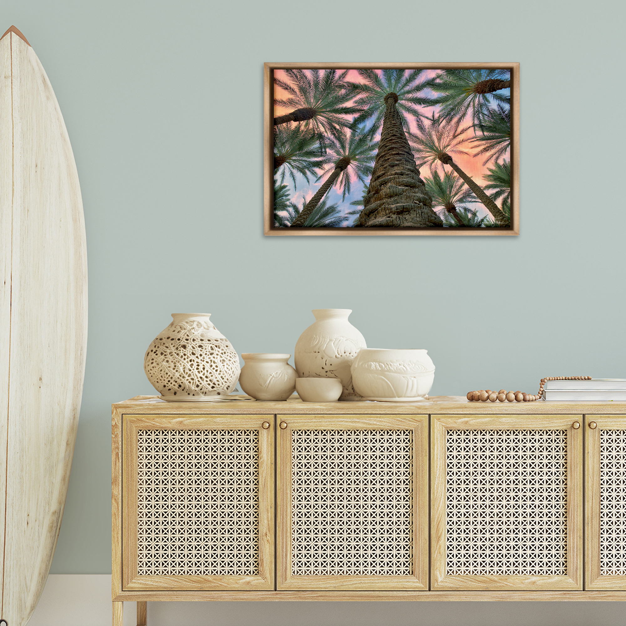 Stupell Industries Tall Overhead Palms Plants & Flowers Photography Brown Floater Framed Canvas Art Print Wall Art, 31 x 21