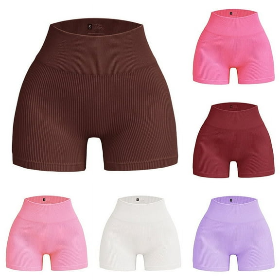 Elainilye Fashion High Waist Yoga Shorts for Women Biker Shorts Seamless Yoga Shorts Workout Gym Shorts,Red