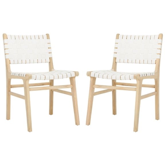 SAFAVIEH Taika Contemporary Leather Solid Dining Side Chair, White/Light Natural (Set of 2)