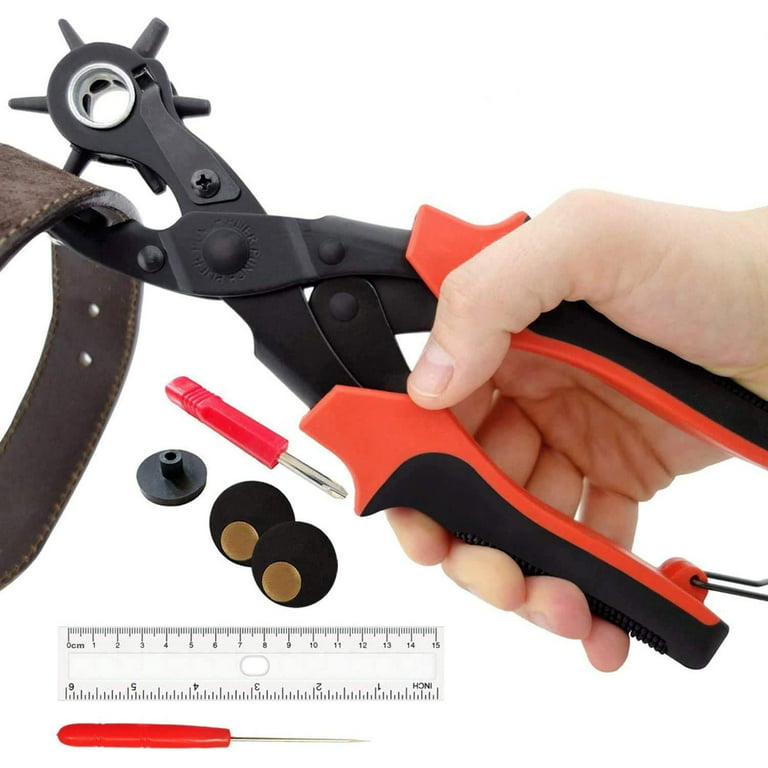 Leather Hole Punch,Belt Hole Puncher for Leather, Revolving Punch Plier Kit,Leather Punch Plier for Leather, Belts, Watches, Handbags, Leather Punch