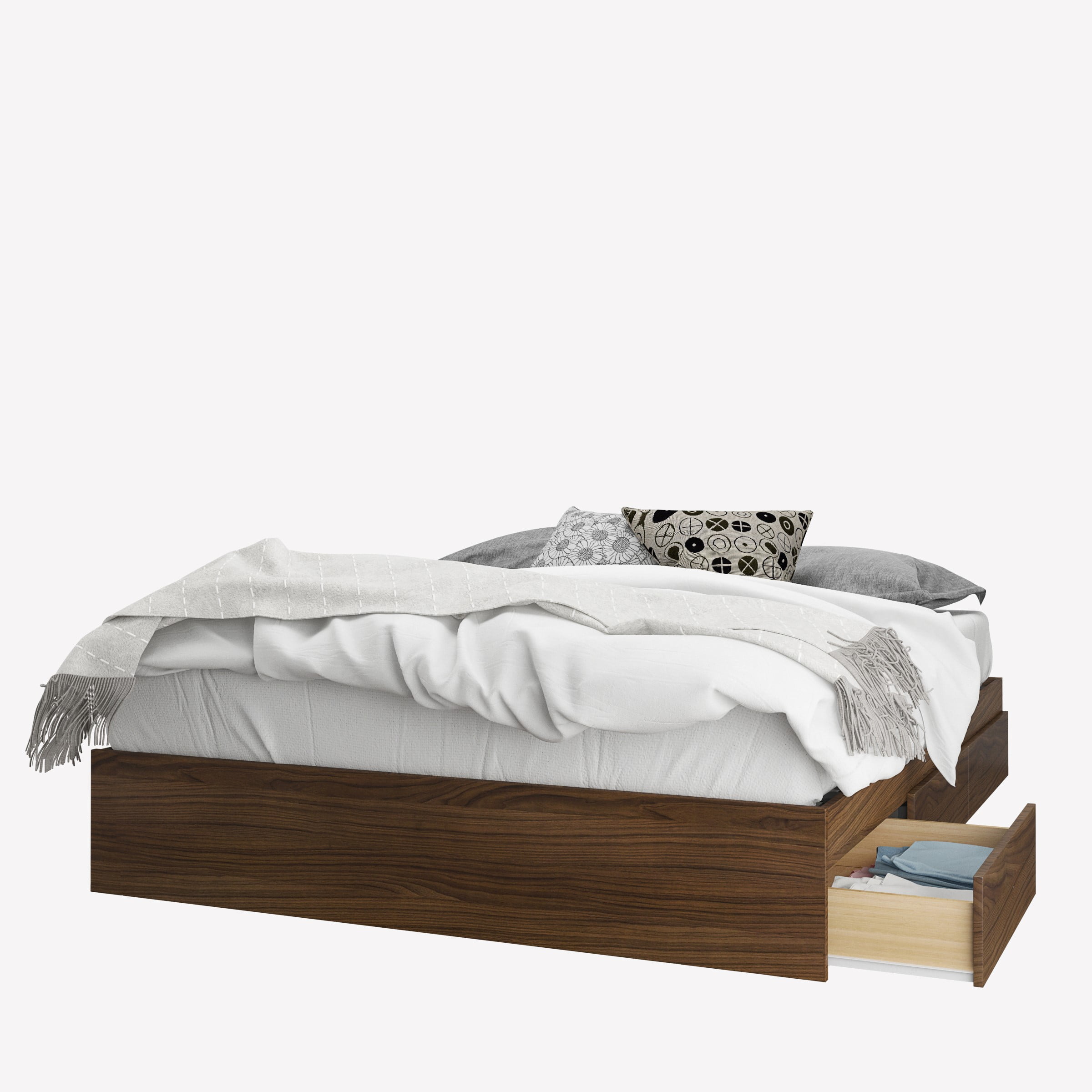 Nexera Cartel 3-Drawer Queen Size Storage Bed, Walnut Images Nexera Cartel 3-Drawer Queen Size Storage Bed, Walnut