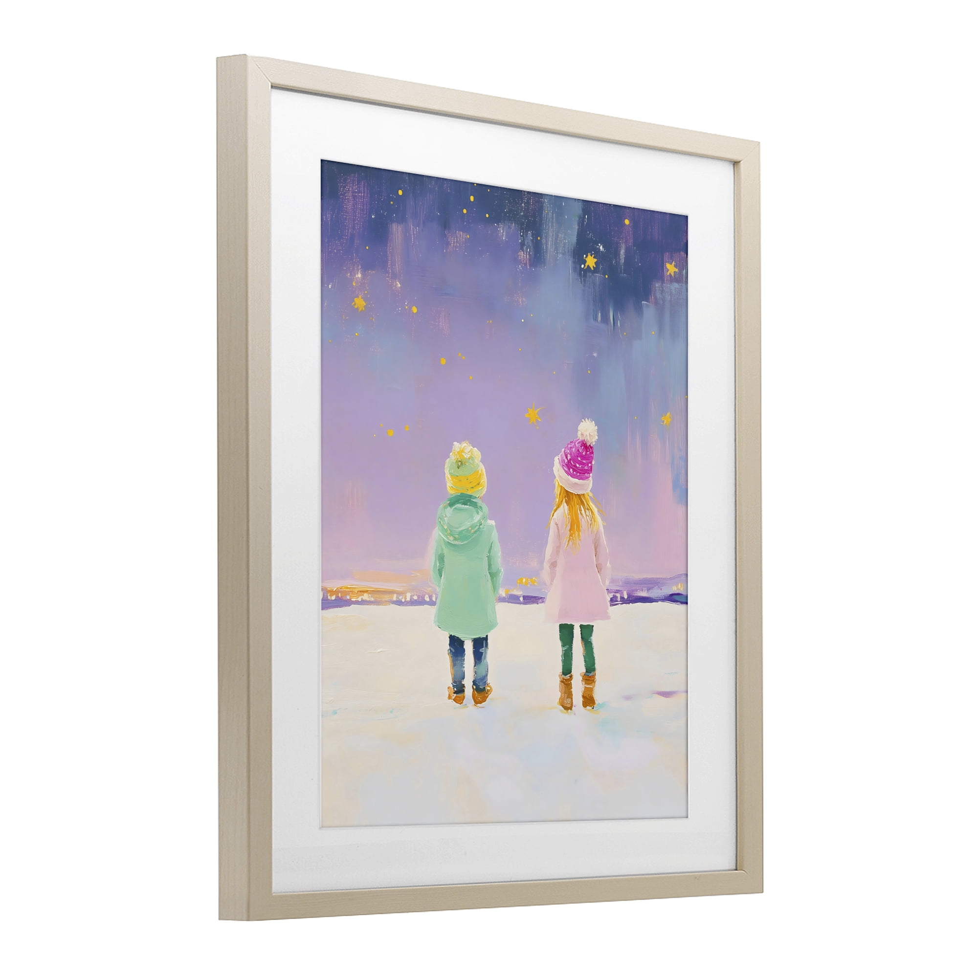 Stupell Industries Children Watching Starry Winter Sky Birch Framed Print Under Glass, design by The Prints Vibe