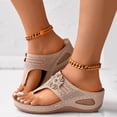thumbnail image 3 of GUOBIOZIY Women's Wedge Thong Sandals Flip Flops Comfortable Open Toe Slip on Slide Sandals Summer T-Strap Slippers Casual Comfortable Beach Walking Wedges Shoes(Khaki,9), 3 of 5