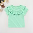 thumbnail image 4 of LNMQLPDBS Girls' Tops, Tees & Blouses Solid Color Short Sleeve Crewneck Shirts Multilayer Ruffle Edge Cute Tops Baby Girl Gifts Summer Clothes for Party Family Photo Mint Green 7-8 Years, 4 of 4