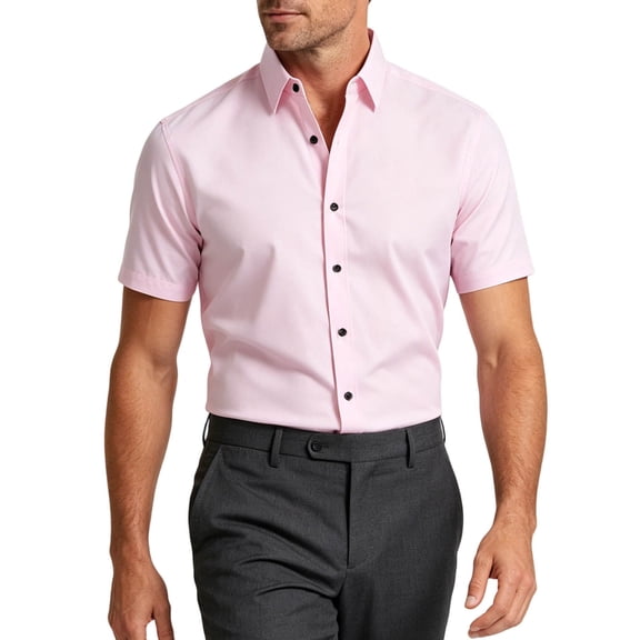 COSFO Short Sleeve Button Up Shirts for Men Work Summer Shirts Collared Solid Slim Fit Business Casual Tops