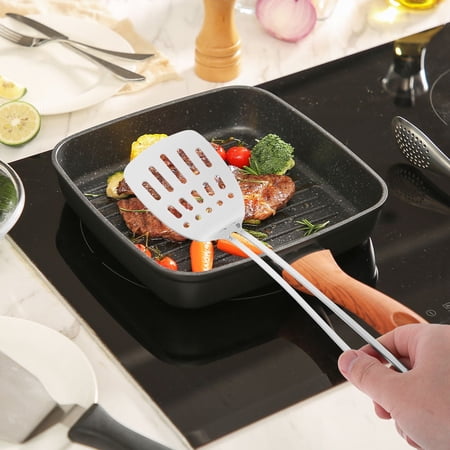 OULII Silver Stainless Steel Slotted Spatula with Unique Handle for Home Cooking and Serving 11.5 x 3.5 Inches