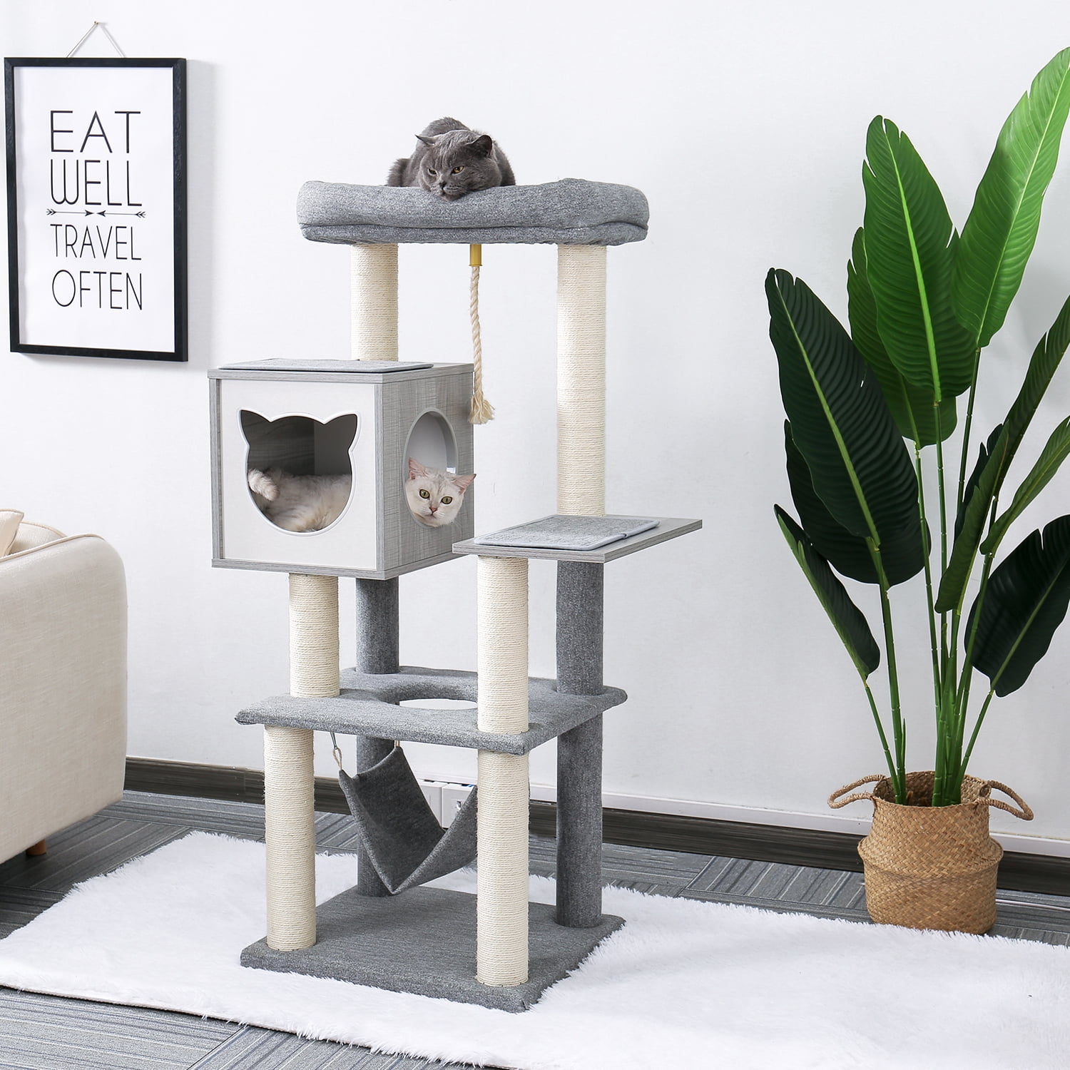 Pefilos 59" Multi-Level Cat Tree for Indoor Cats Modern Cat Activity Tower for Large Cat With Sisal Scratching Posts, Cat Condo for Multiple Cats Hammock And Extra-Large Top Perch, Gray Pefilos 59" Multi-Level Cat Tree for Indoor Cats Modern Cat Activity Tower for Large Cat With Sisal Scratching Posts, Cat Condo for Multiple Cats Hammock And Extra-Large Top Perch, Gray