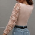 thumbnail image 2 of SWSMCLT Women's Ribbed Knit Sweater Lace Long Sleeve Top Fall Crewneck Casual Illusion Fashion Soft Spring Pullover Sweaters Apricot Medium, 2 of 4
