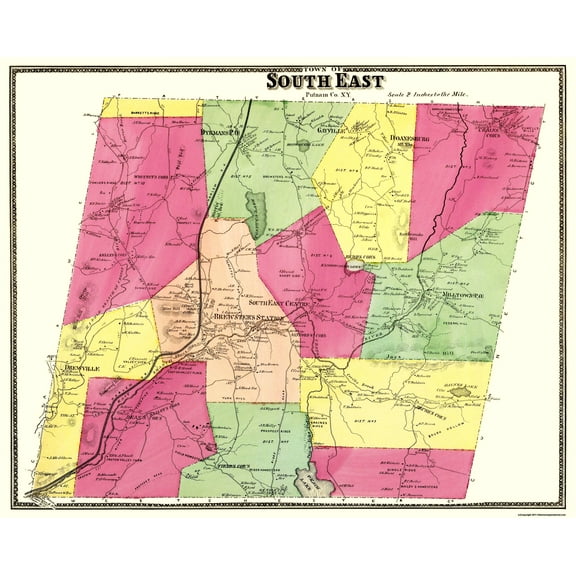 Historic County Map - Putnam County South East New York - Beers 1895 - Vintage Wall Art