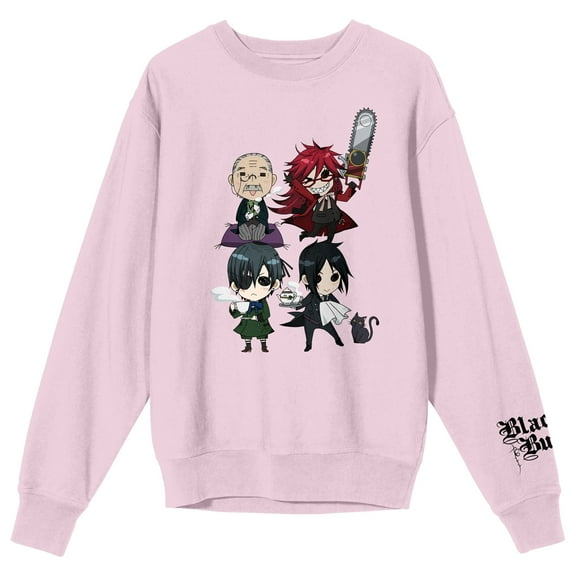 Black Butler Chibi Characters Crew Neck Long Sleeve Cradle Pink Adult Sweatshirt-Medium