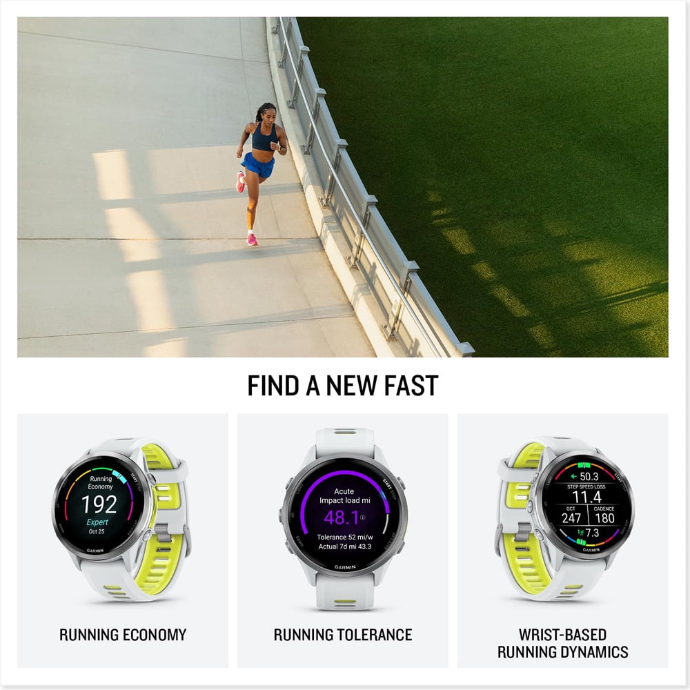 Garmin 010-02969-01 Forerunner 970 GPS Smartwatch, Titanium and Whitestone/Yellow Band Bundle with Deco Essentials Charging Dock, 3x Silicone Dust Cover and 2x 1.4 Inch Screen Protector