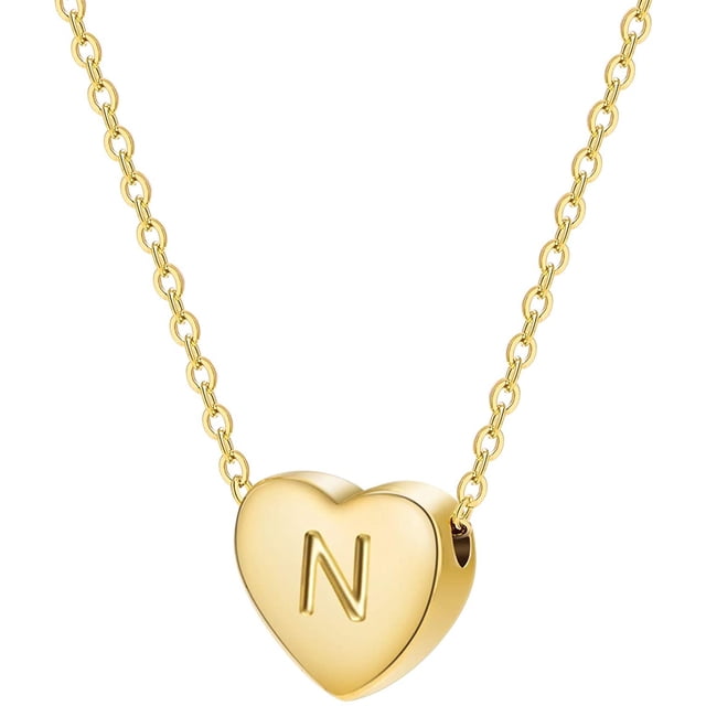 Delicado collar inicial con letras de la A a la Z 26 collar con colgante de corazón del alfabeto, regalo del día de San Valentín para ella, collar personalizado chapado en oro para niñas y mujeres Adepaton LRWJ197-14