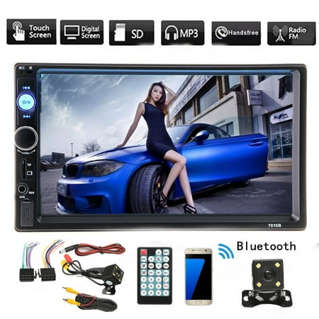 - 7 Inch 2 Din HD1080P Car MP5 Player Stereo Bluetooth MP5 Player Digital Touchscreen Radio FM Aux + Waterproof HD Night Light Rearview Camera