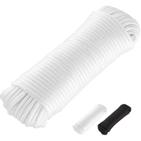 

50 ft. Nylon Braided Polypropylene Flag Pole Rope 1/4 All Purpose Clothesline Camping Utility Moving Rope Excellent Shock Absorption Good for Tie Pull Swing Pool & Knot White - By Ram-Pro