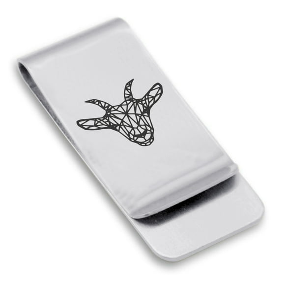 Stainless Steel Geometric Polygon Goat Animal Classic Slim Money Clip Credit Card Holder