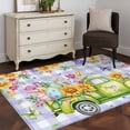thumbnail image 4 of Easter Area Rug 4x6 Washable Rug Non Slip Green Truck Eggs Flowers Butterflies Purple Plaid Large Area Rug Indoor Floor Carpet for Entryway Bedroom Kitchen Living Room Home Office Dining Room Nursery, 4 of 8