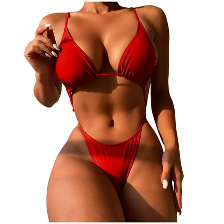 Womens Sexy One Piece Bikini Swimsuits Teen High Cut Lace Up Swimwear Thong Bottoms Vacation Bathing Swimsuits
