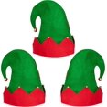 thumbnail image 1 of Paquete de 3 sombreros de fieltro de elfo navideño con forma de barco lunar: cascabeles, adornos para disfraces, regalos y accesorios para fiestas navideñas, 1 of 5