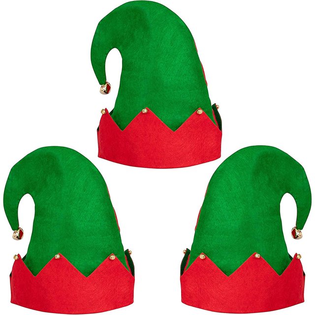 Paquete de 3 sombreros de fieltro de elfo navideño con forma de barco lunar: cascabeles, adornos para disfraces, regalos y accesorios para fiestas navideñas
