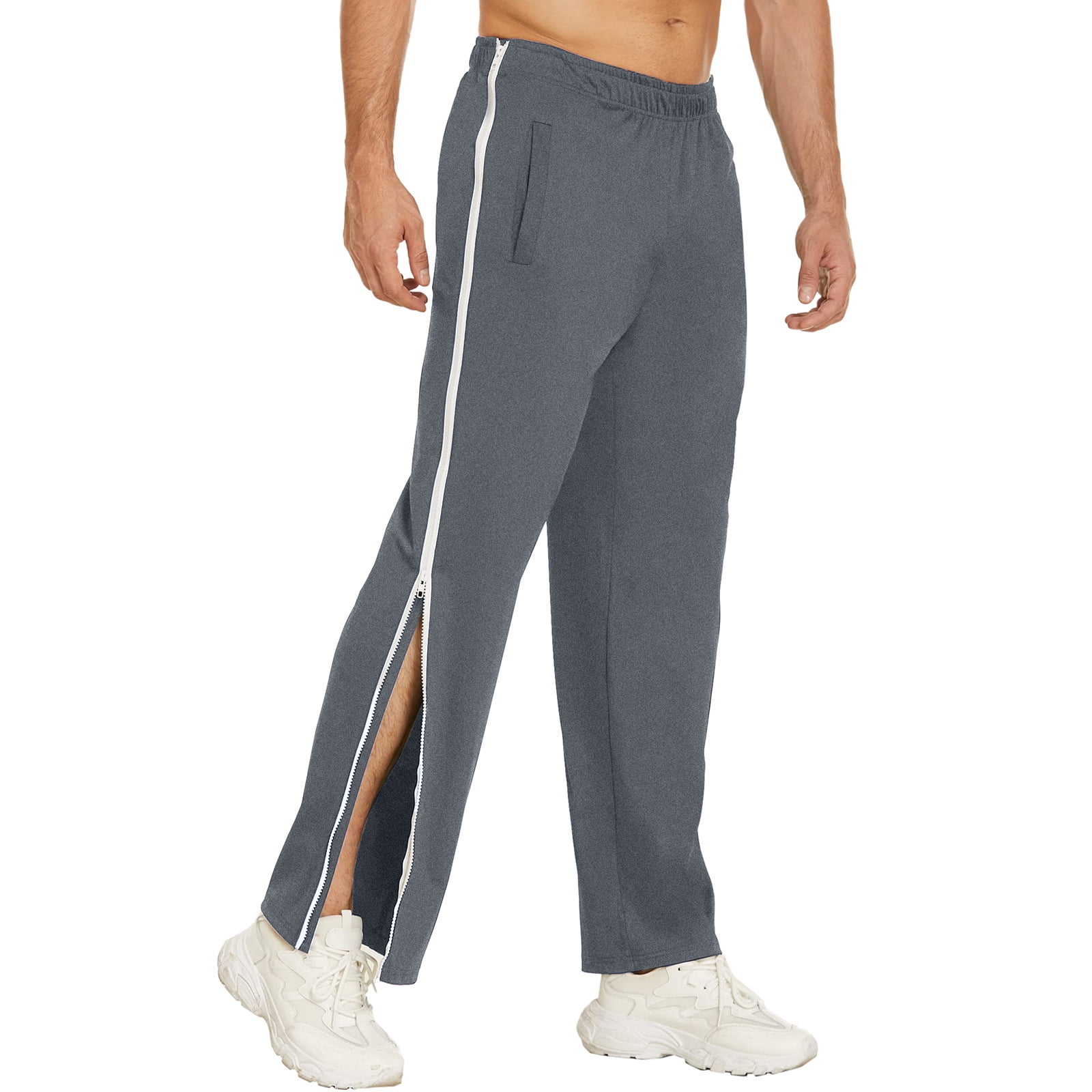 Pudcoco Men Athletic Pants Elastic Waist Zipup Trousers Casual Pants