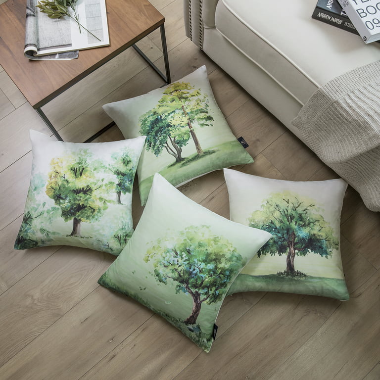 Phantoscope Set of 4 New Living Series Leaf Geometric Coffee Throw  Decorative Pillow Cover Cushion Cover 18 x 18 inches 45 x 45 cm