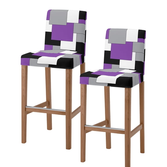 Purple Grey Black Geometric Bar Stool Covers Set of 2, Middle Century Art Abstract Aesthetics Stretch Bar Chair Covers with Backs, Removable Pub Counter Chair Cover for Kitchen Dining Room Cafe