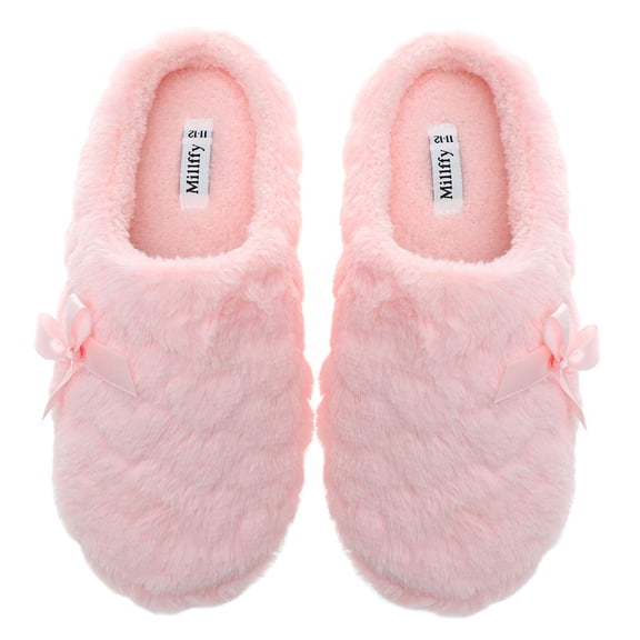 Womens Mens Indoor Slippers Winter Warm Fuzzy Plush Fur Anti-Slip House Bedroom Slippers (US 7-8, Pink)