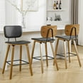 thumbnail image 2 of Foreate 26" Counter Height Bar Stools, Set of 3 with Mid-Back, Modern Wooden Stool Leather Upholstered Bar Chair Mid Century for Kitchen Island Dining Room Office, 2 of 10