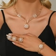 thumbnail image 2 of AEXTO Vintage Rose Gold Filigree Jewelry Set for Women – Hollow Round Pendant Necklace, Stud Earrings, Stretch Bracelet & Adjustable Ring – Elegant Bridal Wedding African Inspired Accessories, 2 of 6