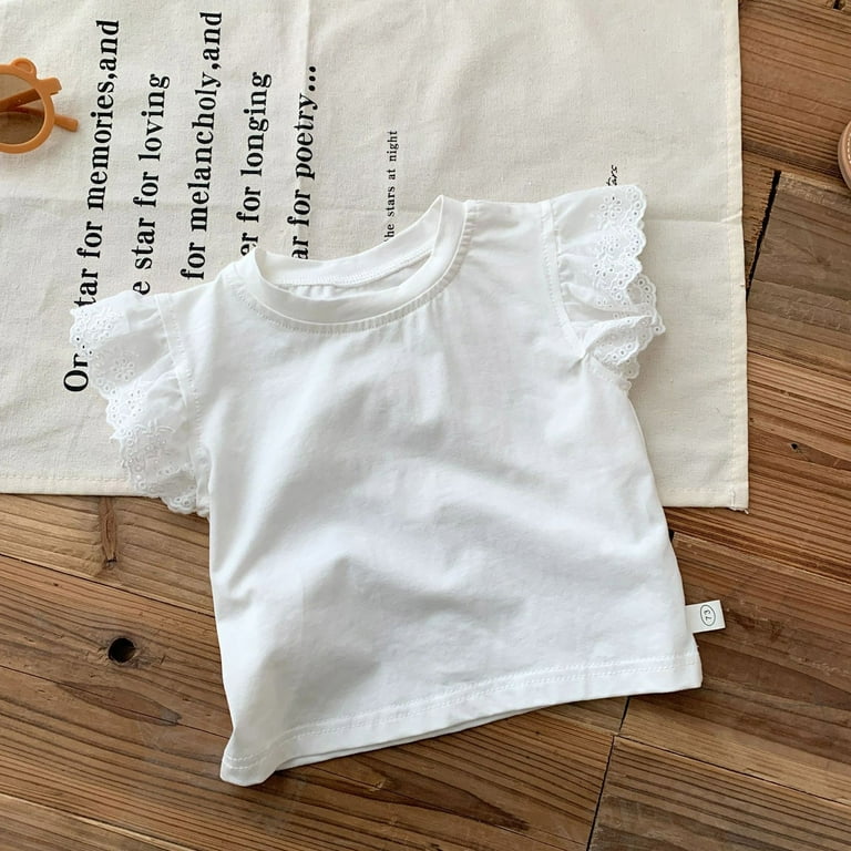 Rovga T Shirt For Girls Solid Color Tops Round Neck Short Sleeve