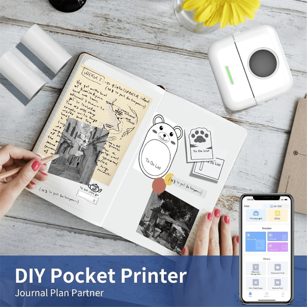 Mini Thermal Printer X5 Bluetooth Pocket Printer Portable Inkless Sticker Printer for Study, Notes, Pictures, Photos