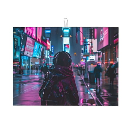 

Ocsxa Neon Night Cityscape Dish Drying Mat for Kitchen Counter Coffee Bar Coffee Station Accessories Absorbent Coffee Mat Kitchen Drying Mat Easy Clean 18x24 Inch