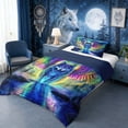 thumbnail image 3 of Erosebridal Colorful Winged Wolf Aurora Print Twin Comforter Sets, Mystical Wildlife Bedding Set for Men and Women, Navy Reversible 2pcs, 1 Comforter and 1 Pillowcase, 3 of 6