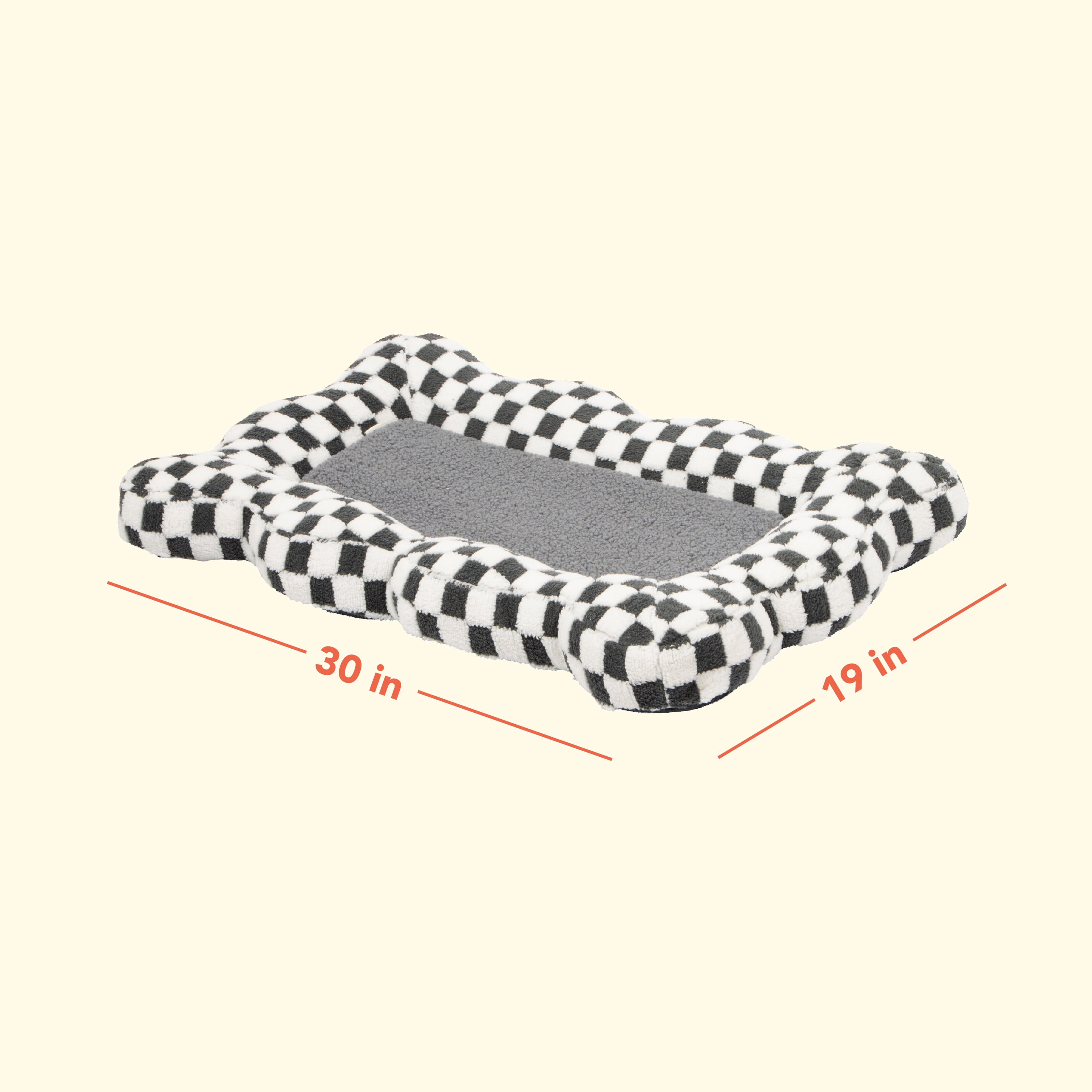 Oodles Checkered Sherpa Cloud Pet Bed, Black, Medium 30" L x 19" W