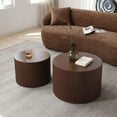thumbnail image 6 of Nesting Coffee Table Set of 2, Matte Brown Round Wooden Coffee Tables, Modern Luxury Side Tables Accent End Table for Living Room Apartment, 6 of 7
