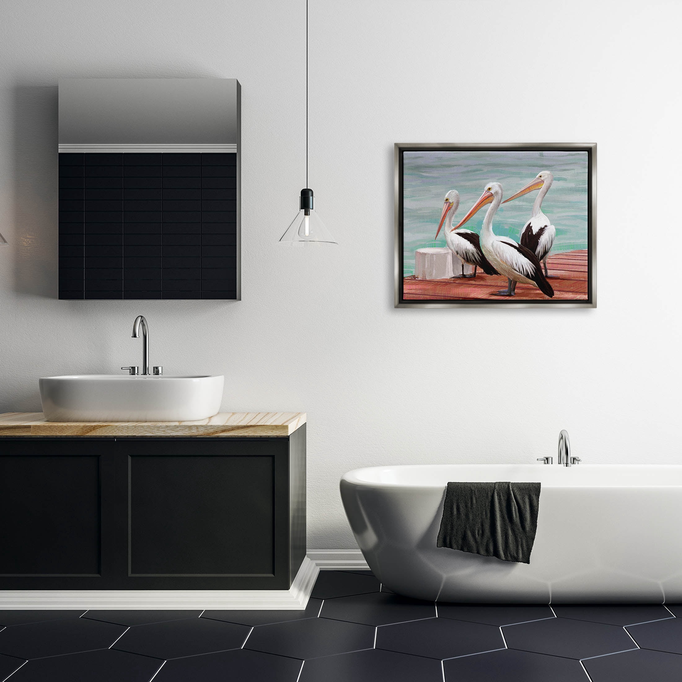 Stupell Industries Pelican Trio Port Dock Graphic Art Luster Gray Floating Framed Canvas Print Wall Art, Design by Ziwei Li