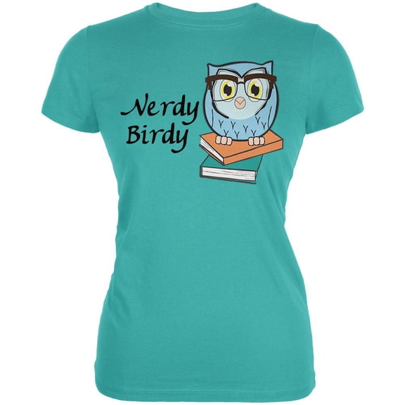 Owl Nerdy Birdy Funny Rhyme Juniors Soft T Shirt Teal SM
