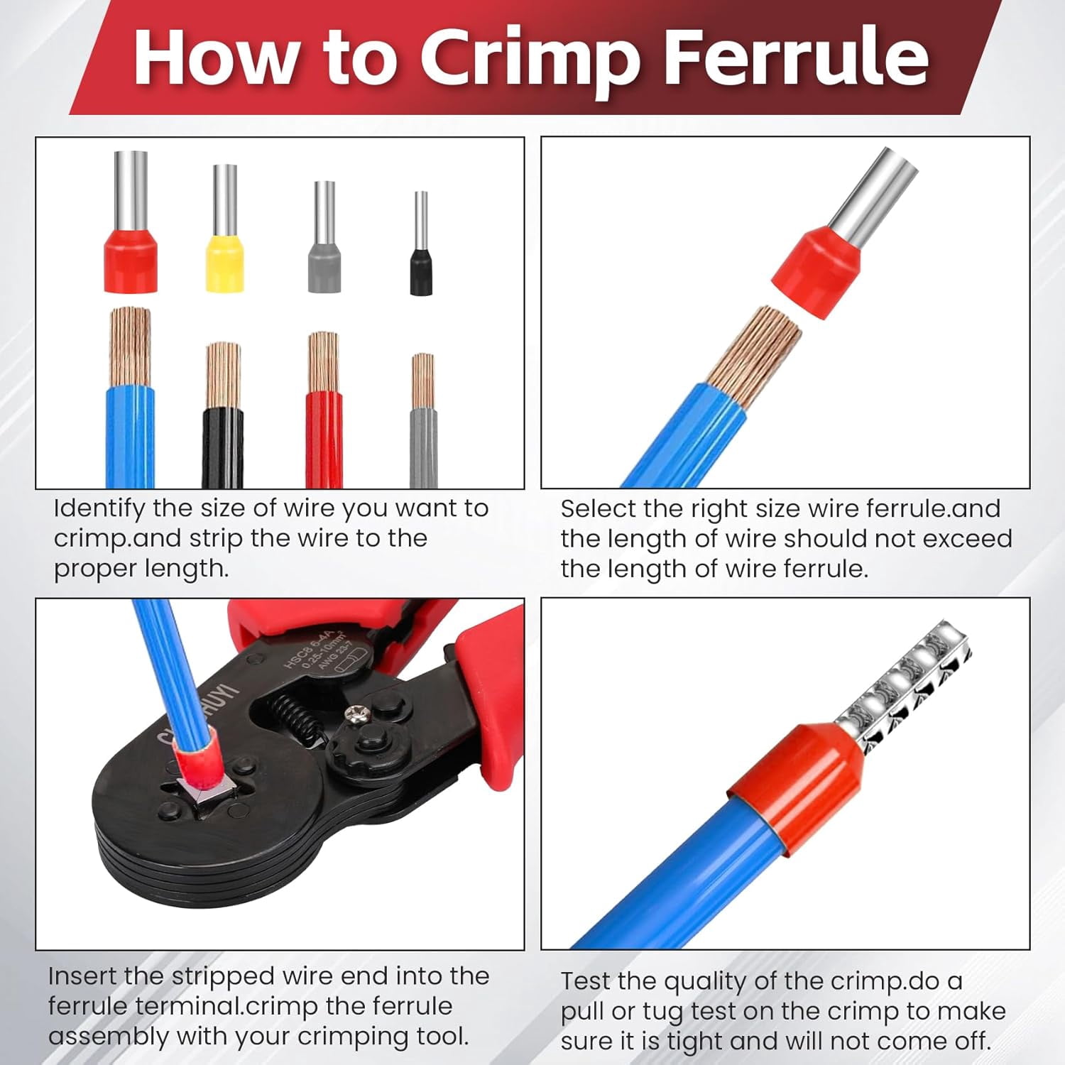 Crimping Pliers  Ferrule Crimping Tool with 1200PCS 0.25-10mm² Terminals Set for Ferrule AWG 24-8 Wire End Ferrule Connectors Can Be Used for Equipment Wiring Project