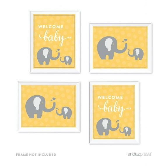 Yellow Elephant Baby Shower Party Signs & Graphic Decorations, 4-Pack