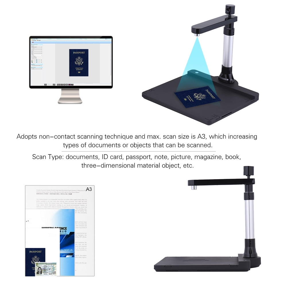 for Distance Learning with Real-time Projection Recording Features USB Portable Multi-Language OCR Recognizable Image A4 Format Office Education Document Camera for Teachers Book Scanner 