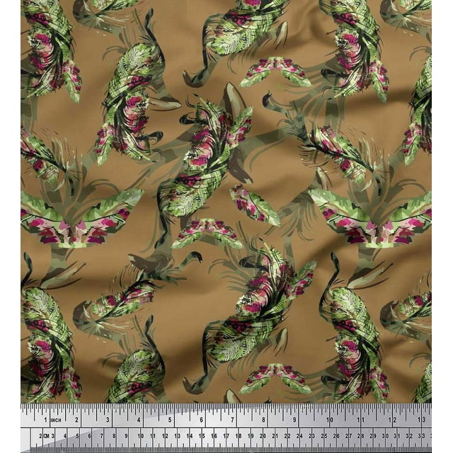 Soimoi Rayon Crepe Fabric Leaves & Texture Print Fabric by the Yard 46 Inch Wide