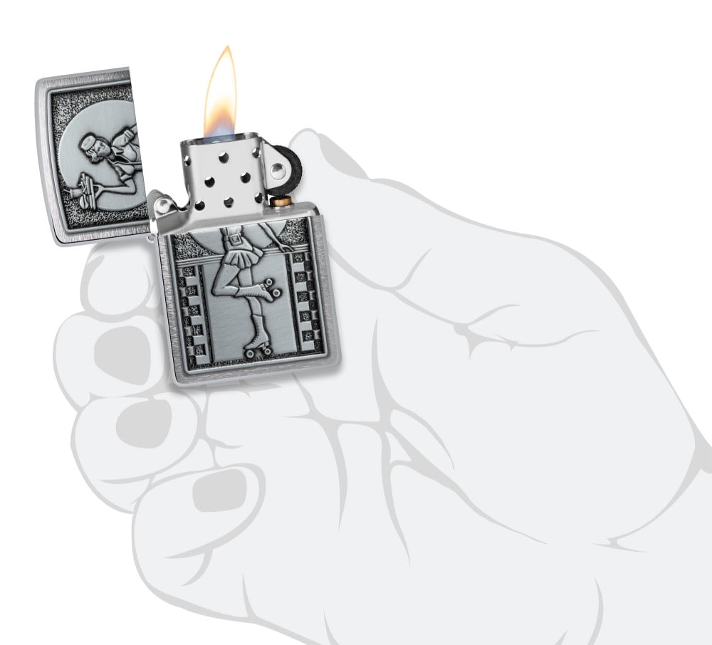 Zippo Roller Waitress Emblem Brushed Chrome Pocket Lighter