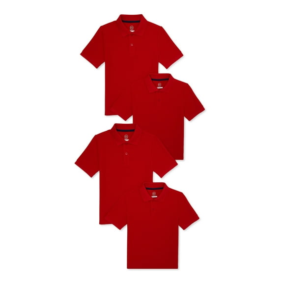 Wonder Nation Boys School Uniform Pique Polo Shirts with Short Sleeves, 4-Pack, Sizes 4-18