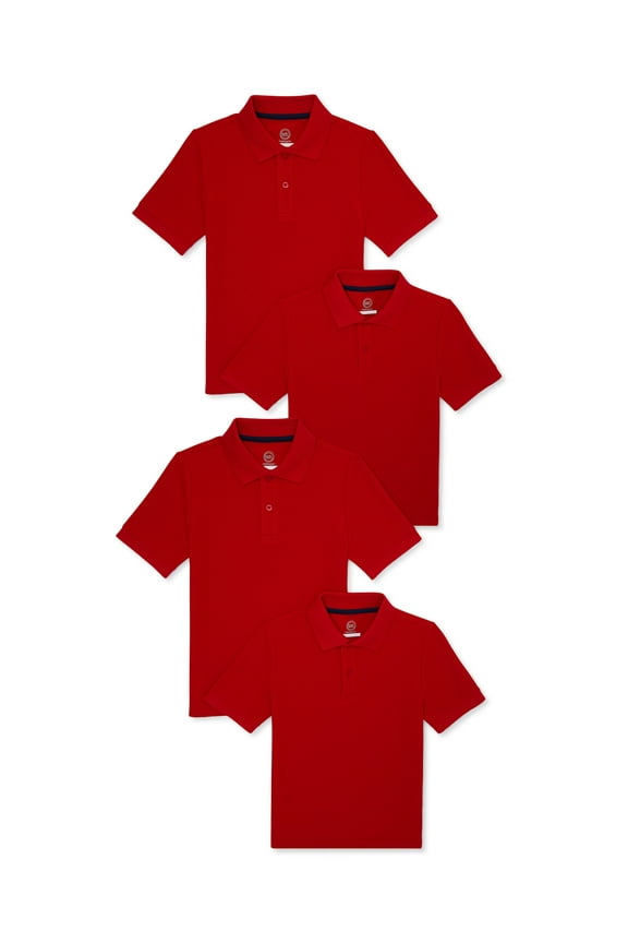 Boys School Uniform Pique Polo Shirts with Short Sleeves, 4-Pack, Sizes 4-18