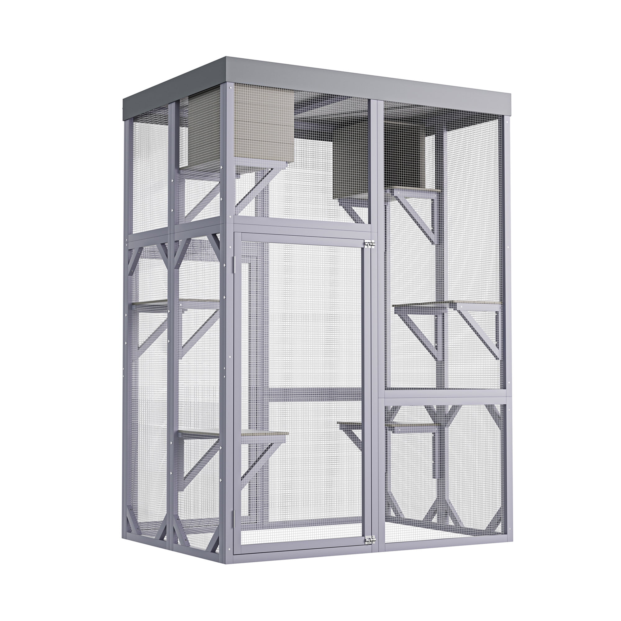 ZephyPaws Large Catio Outdoor Cat Enclosure Window Access,Wooden Kitty Cage with Resting Room & 4 Platforms for Multiple Feral Cats,Cat House Attached to Window,Pet Door for Patio Indoor