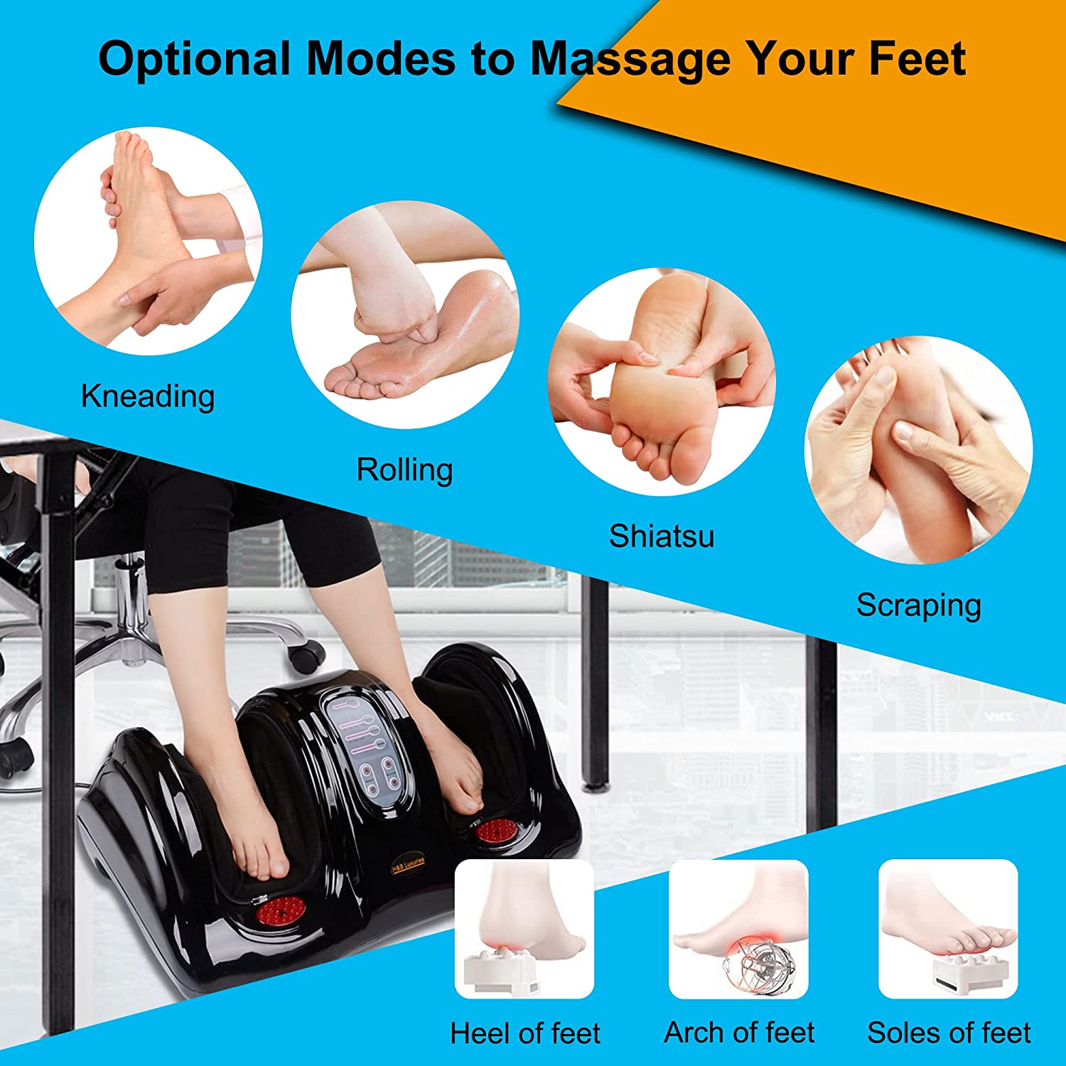 Electric Shiatsu Foot Massager with Remote for Pain Relief, Deep Kneading Rolling Feet and Calf Massager, Leg Circulation Machine for Plantar Fasciitis and Neuropathy, Men Women Gifts