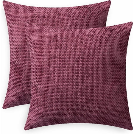 

CaliTime Throw Pillow Covers Pack of 2 Soft Solid Dyed Cross Chenille Cushion Cases for Couch Sofa Home Decoration 16x16 inches Burgundy